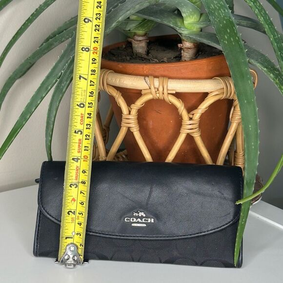 Coach Black Signature Canvas & Leather Wallet Trifold Clutch Organizer - Picture 12 of 14